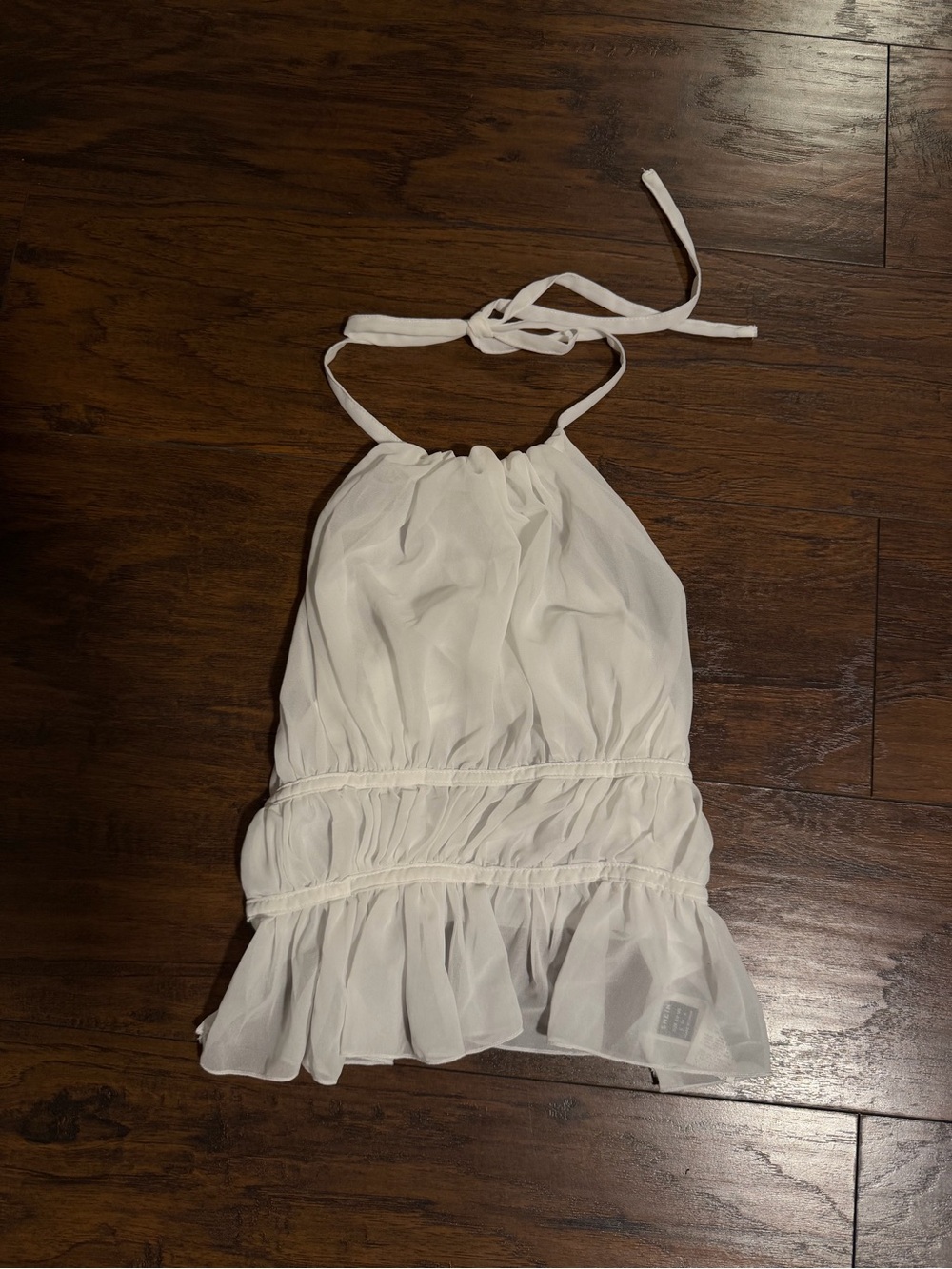 White Halter Ruffle Waist Peplum Top